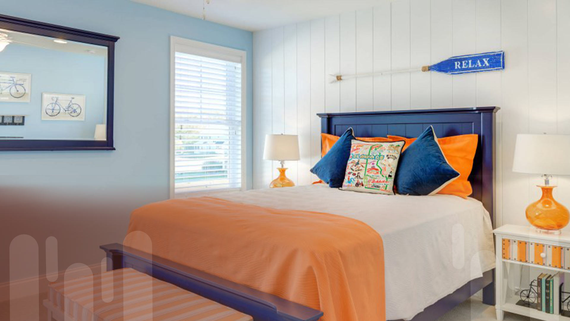 Bedroom with complementary color palette