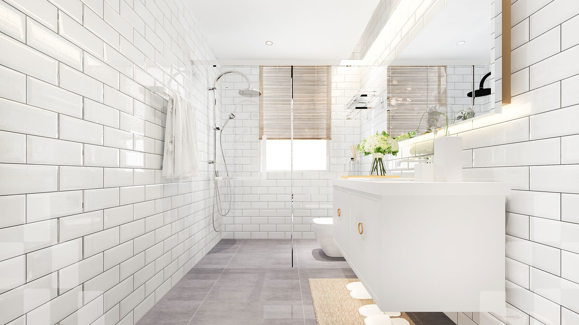 Bathroom with White Subway Tile