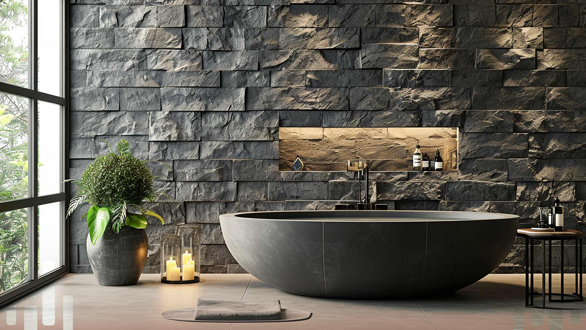 bathroom with Natural Stone Tiles