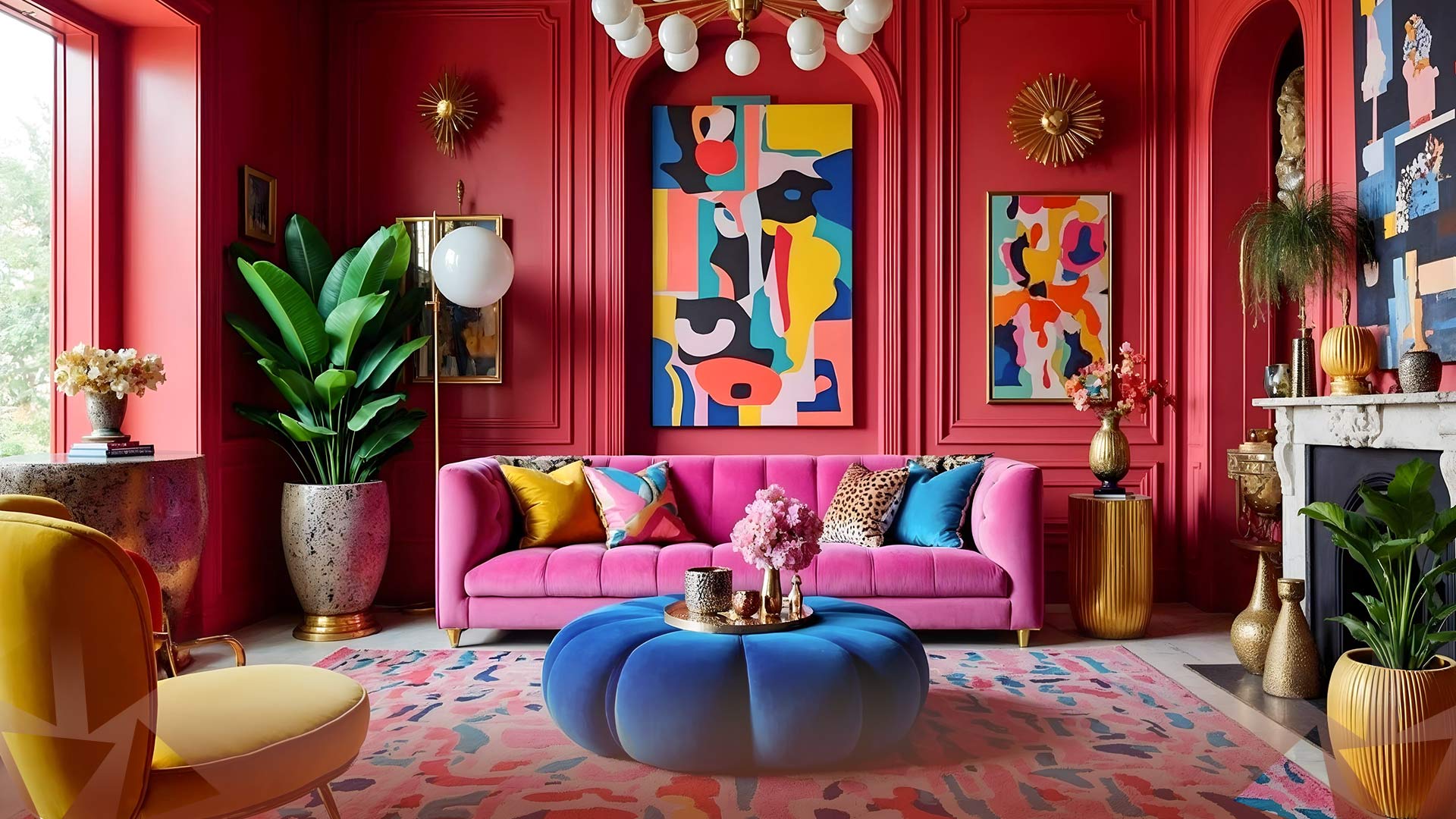 Living Room with furniture in Interesting Colors