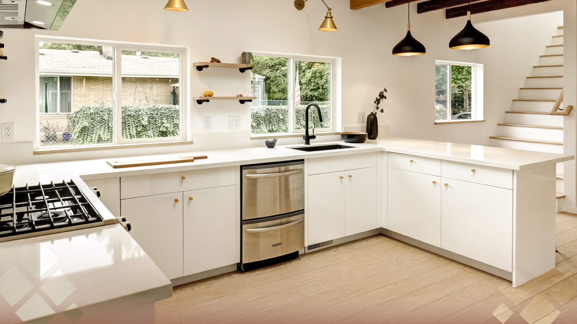 U-Shaped Modular Kitchen Design With Neutral Color Palette